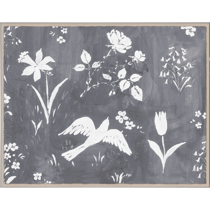 «Flower Garden Gris» par Paule Marrot - reproduction imprimée, Boîte en acrylique, H 44 po x l 56 po x P 1,25 po
