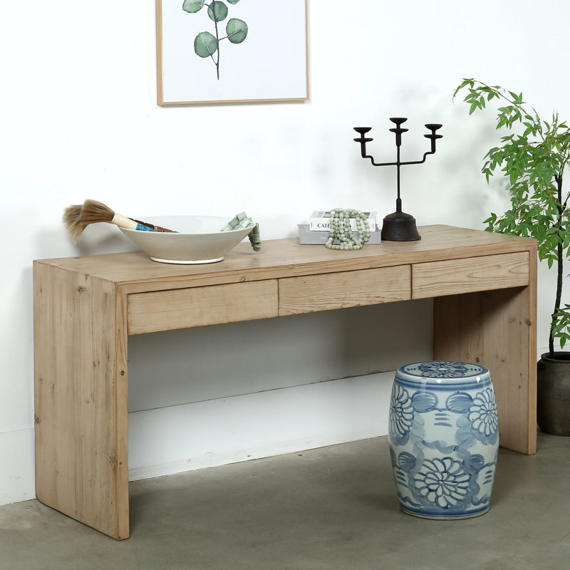 Natural Wood Waterfall Console Table with Storage Drawers