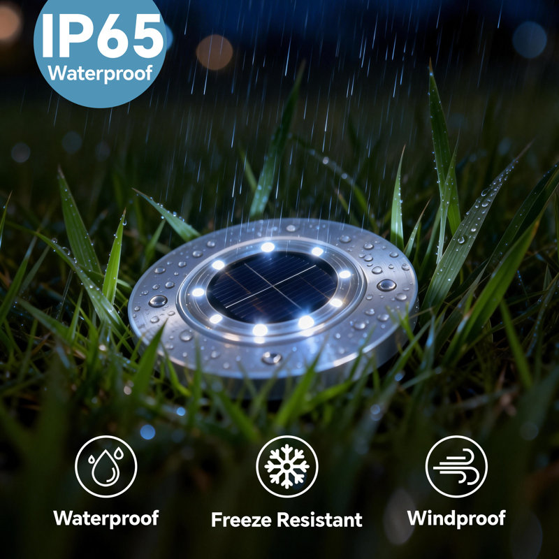 Solar Ground Lights Garden Waterproof 8 LED Disk Lights Outdoor Pathway Light for Lawn Deck Walkway, White