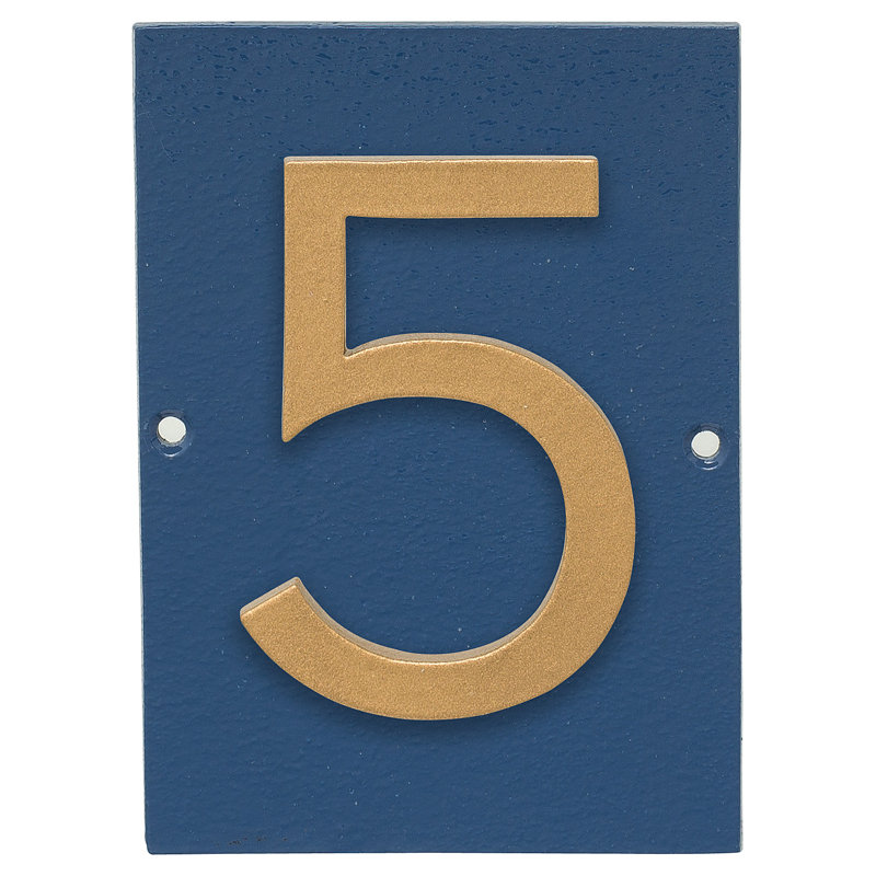 Plaque d’adresse murale sur 1 ligne flottante, Or, Bleu mer, Oui