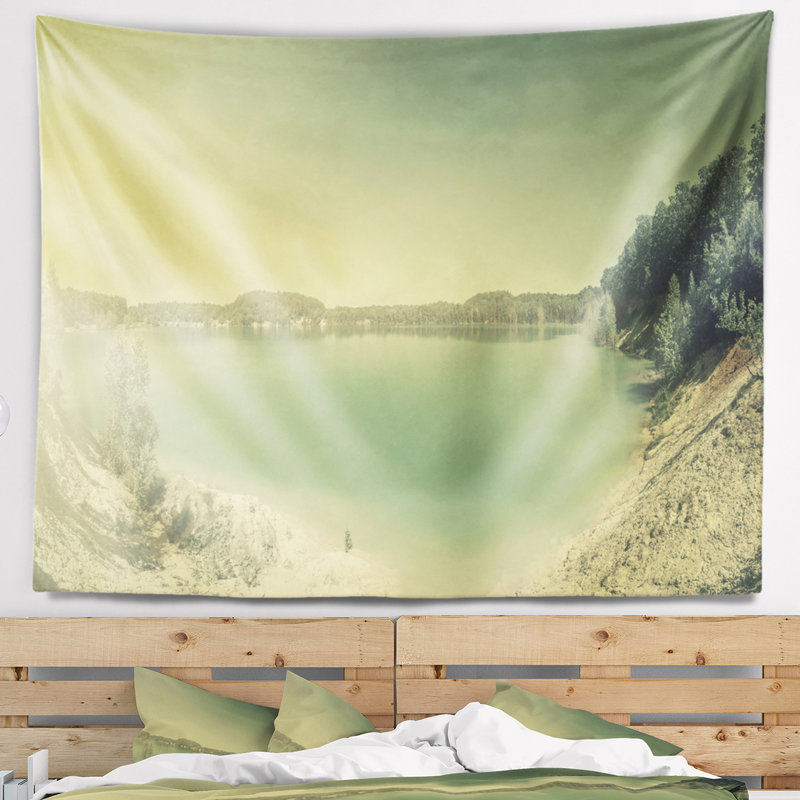 Tapisserie en mer avec vues de montagne seascape, H 32 po x l 39 po