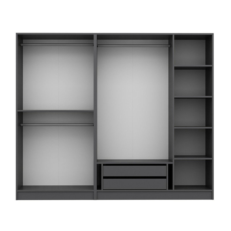 Modern Anthracite Wardrobe with Numerous Shelves, 88.6 x 74.8 x 20.5 inches | 100% Melamine Coated Particle Board, Thickness: 0.7 inches | Stylish Storage Solution for Bedroom & Closet Organization, Durable Design