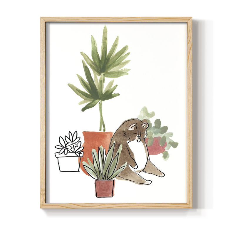 PurrfectPlants II, reproduction encadrée - bois massif, H 15 po x l 12 po