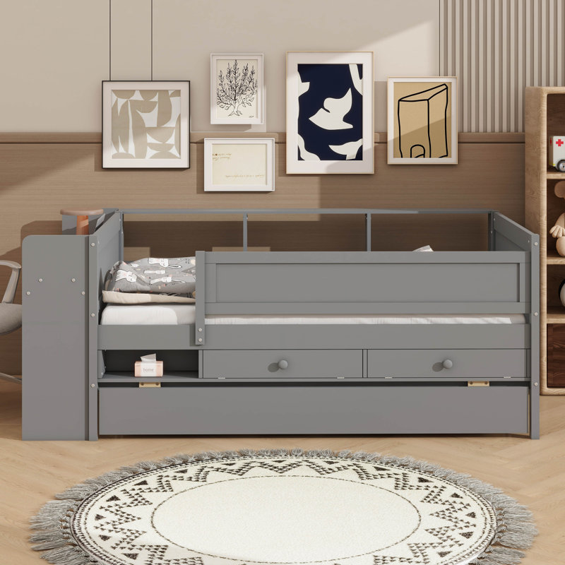 Multifunctional Twin Daybed With Built-In Drawers Headboard Storage And USB Charging Port, Grey