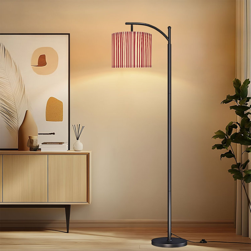 Lampe sur pied à arc avec abat-jour réglable à rayures verticales à rayures verticales rouge crème Lampe sur pied à 3 températures de couleur à intensité variable avec interrupteur au pied pour la chambre à coucher