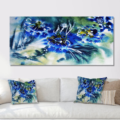 Fleurs bleues liquides - Impression sur toile