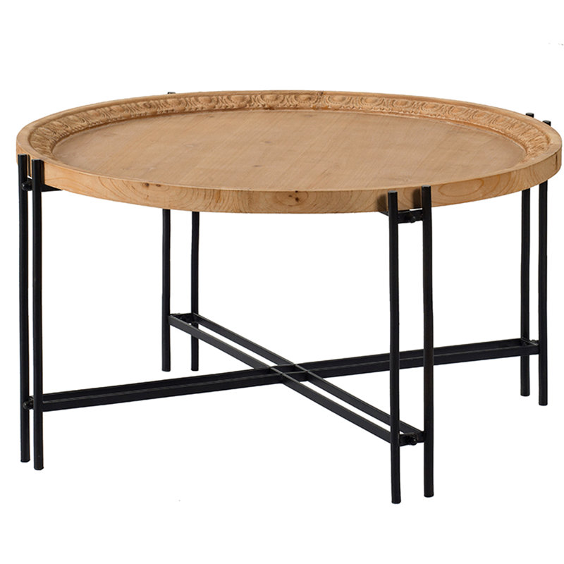 Farmhouse Round Wooden Round Coffee Table With Metal Legs