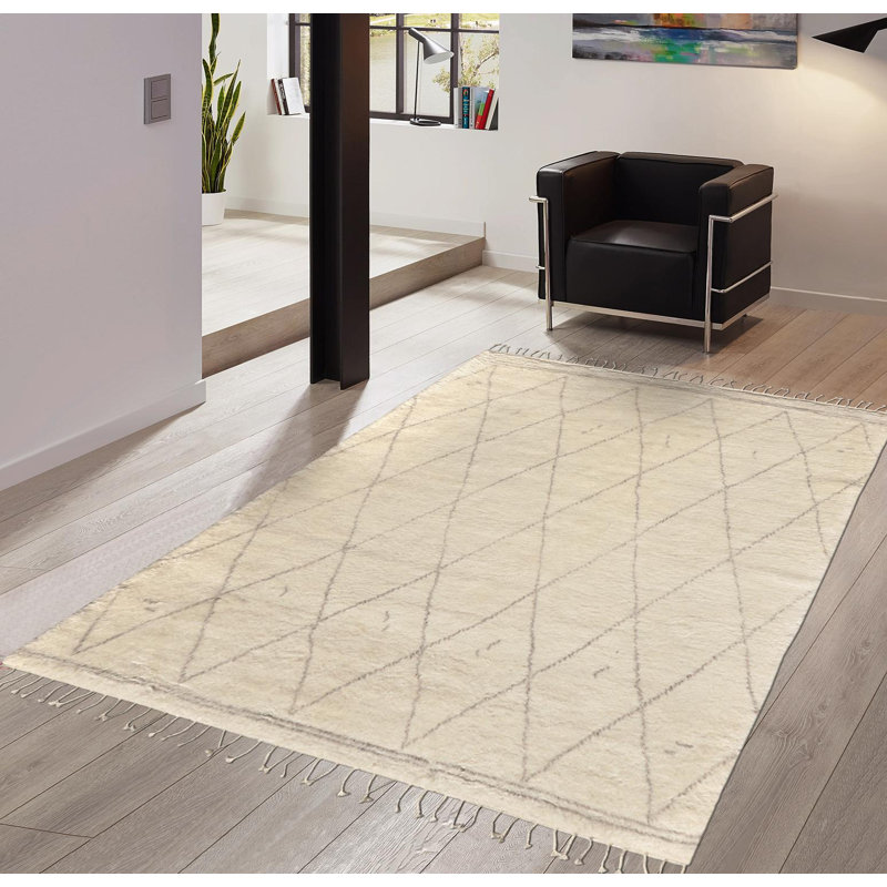 Tapis ivoire / brun noué à la main Casablanca, Rectangle 9 pi x 12 pi