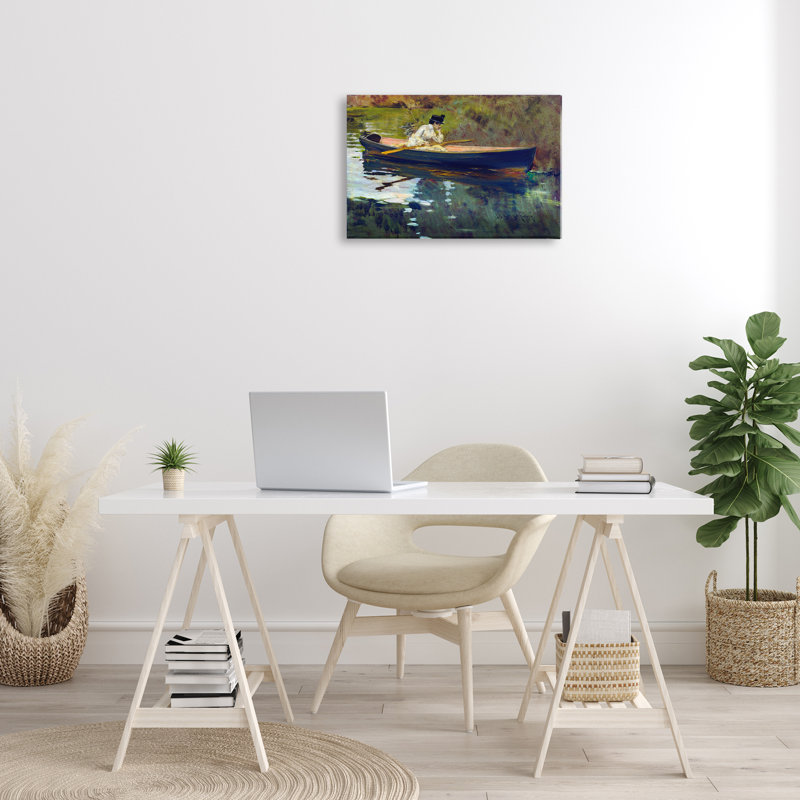 Art mural sur toile «Thoughtful Woman on Canoe» par CAD Designs, H 16 po x l 24 po