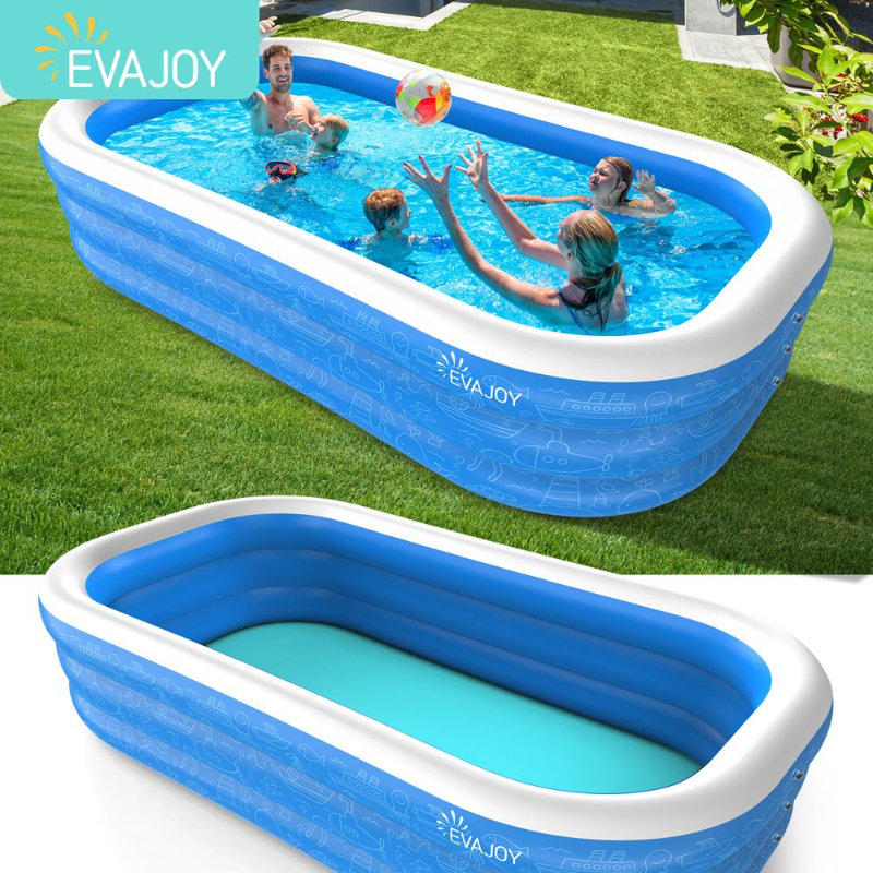 Grande piscine gonflable avec auvent, piscine gonflable pleine grandeur pour enfants et adultes, piscine pour enfants avec parasol, piscine gonflable pour la cour, jardin, 3 ans et plus, bleu