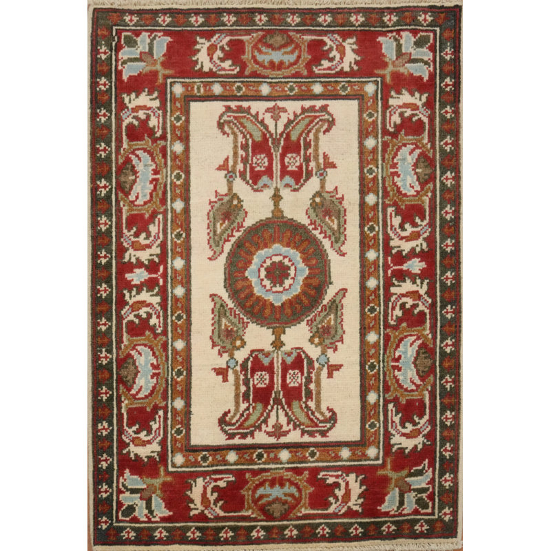Tapis pour vestibule de luxe Kazak rouge et beige 2 x 3