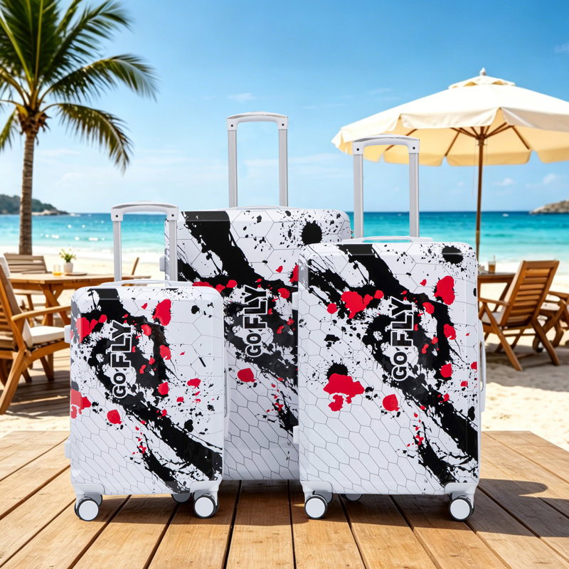 20 po / 24 po / 28 po 3 pièces / ensemble dans une valise à roulettes pivotantes pour PC, avec valise de transport, avec motif imprimé et serrure à combinaison