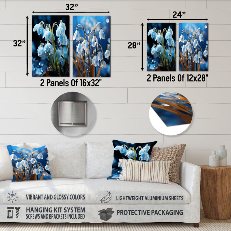 Winter Snowdrop, photographie de fleurs - ensemble de 2 pièces murales en métal, H 28 po x l 24 po
