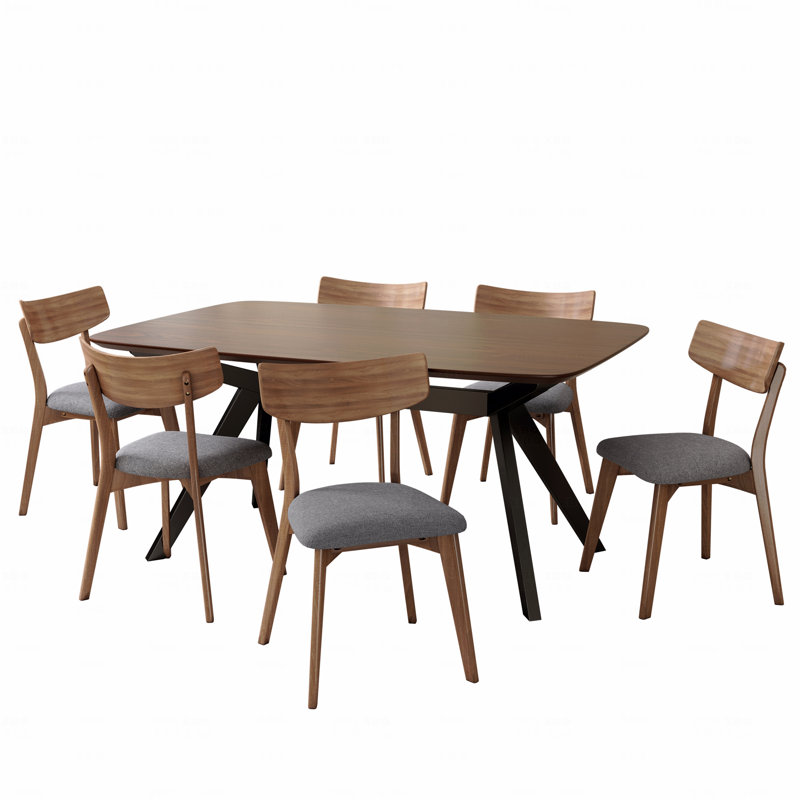 Ensemble de salle à manger 7 pièces avec structure en bois d'hévéa, 7 pièces : table, 6 chaises