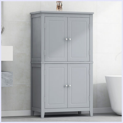 Armoire de rangement élégante pour salle de bain, unité de rangement pour salle de bain, armoire autoportante avec 4 portes