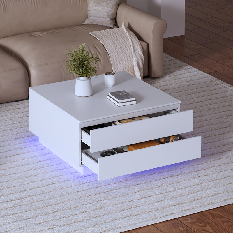 Pedestal Coffee Table with Storage, White