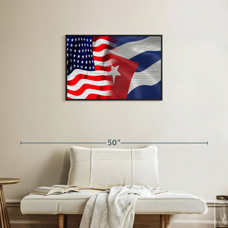 Borges, États-Unis et drapeau cubain, H 21 po x l 31 po