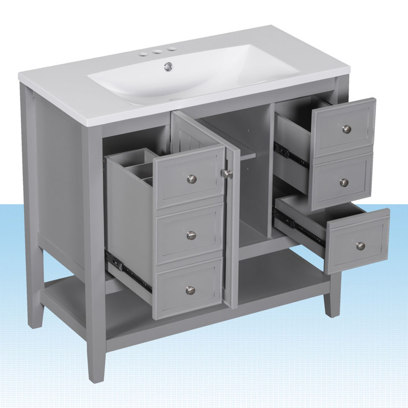 Obieze 36'' Single Bathroom Vanity with Ceramic Top, Gray