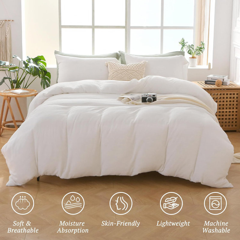 Cotton Sateen Duvet Cover, White, King Duvet Cover + 2 King Shams