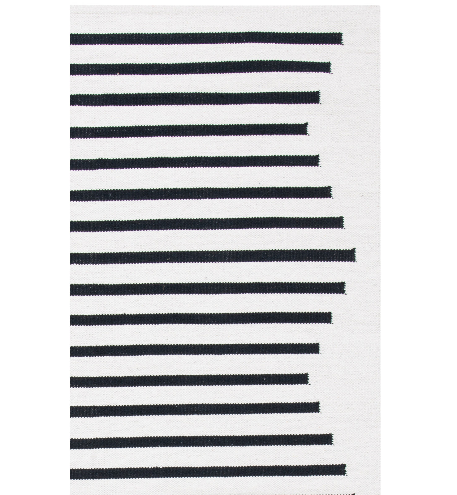 Mando Ivory Black Hand-Woven Striped Cotton Rug, Rectangle 3' x 5'