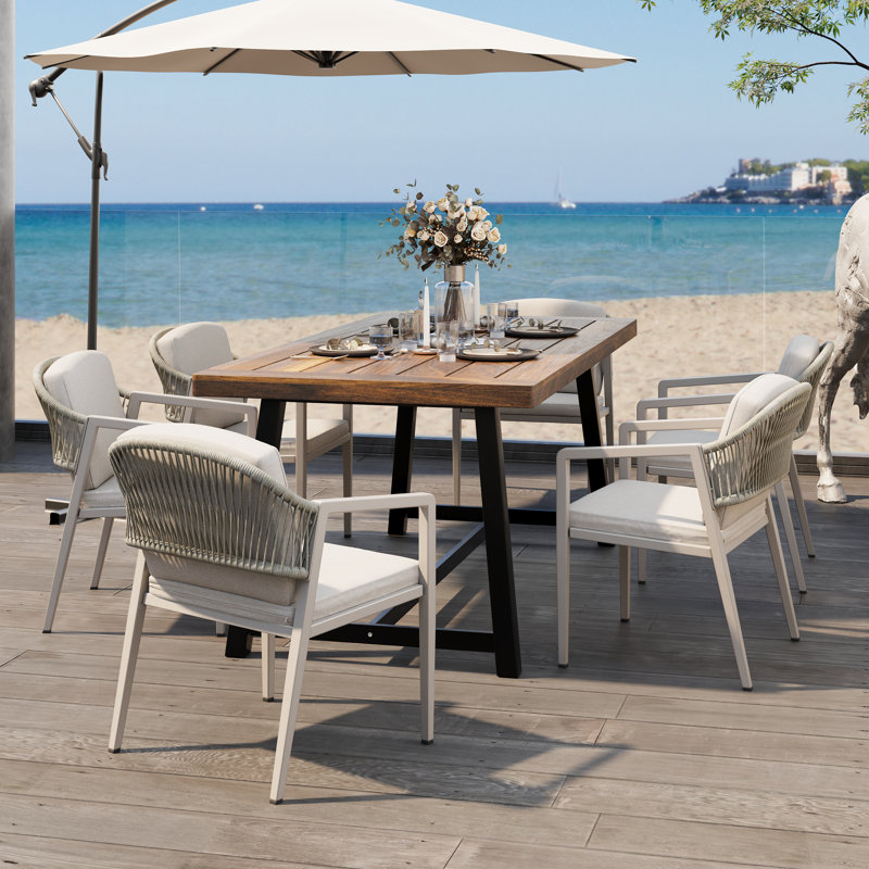 Myda Outdoor 7-piece Dining Set, Brown/Gray