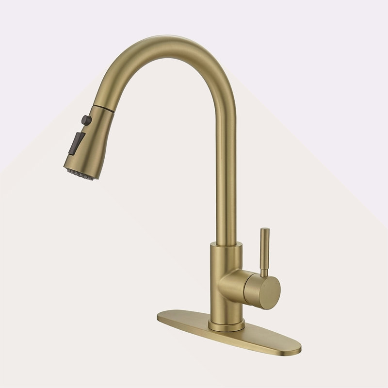Nickel Gold Kitchen Sink Faucet With Deck Plate Kitchen Faucets With Pull Out Sprayer Single Handle Kitchen Faucet