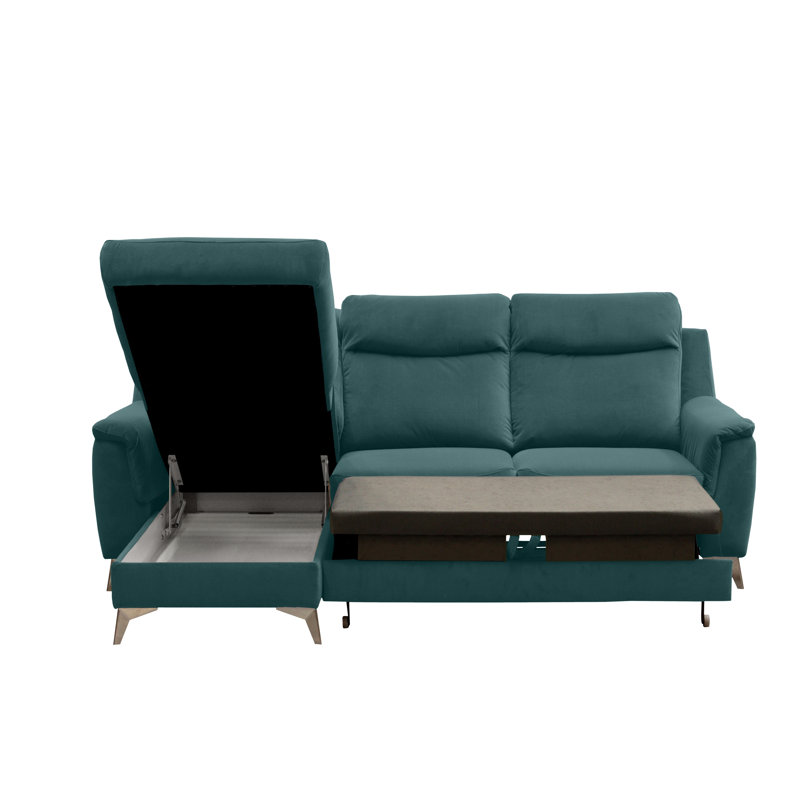 Izola 3 Seater Velvet Sofa Bed, Left Hand Facing, Azure