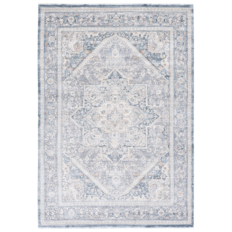 Oriental Cream/Blue Area Rug, Rectangle 4' X 6'