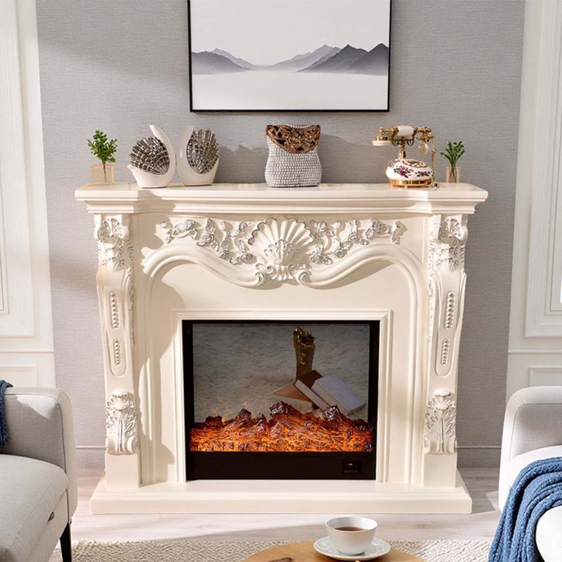 European Elegant Decorative Fireplace, 43.31" H x 51.18" W x 12.99" D, White