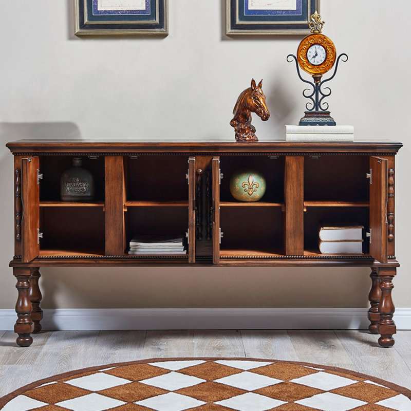 Walnut Finish Solid Wood Rectangular  Four Door Sideboard Cabinet, 60.63"W*15.75"D*33.86"H