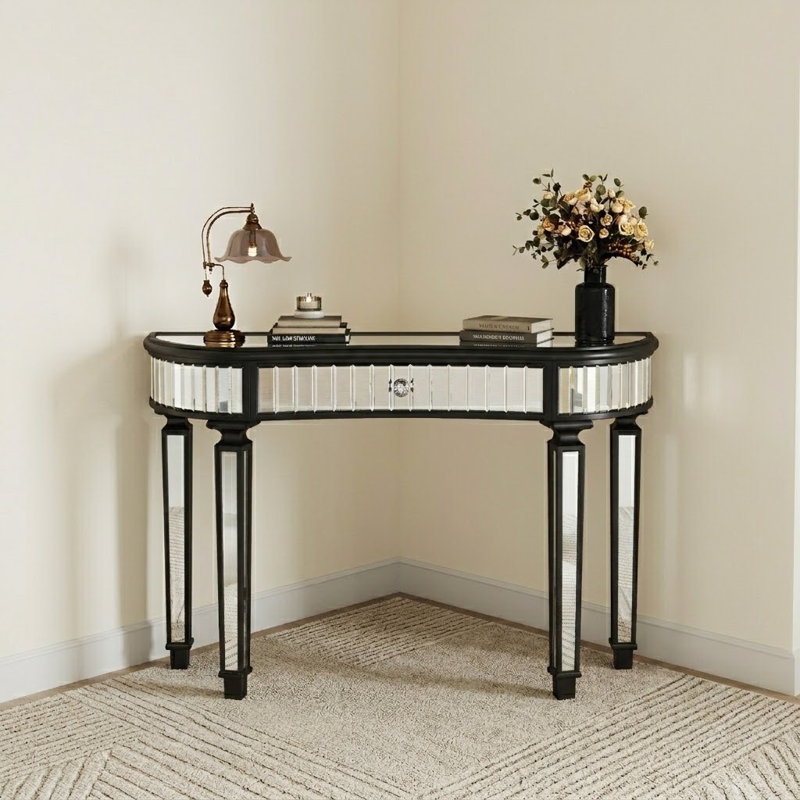 Voss 47" Mirrored Console Table With Drawer, Black