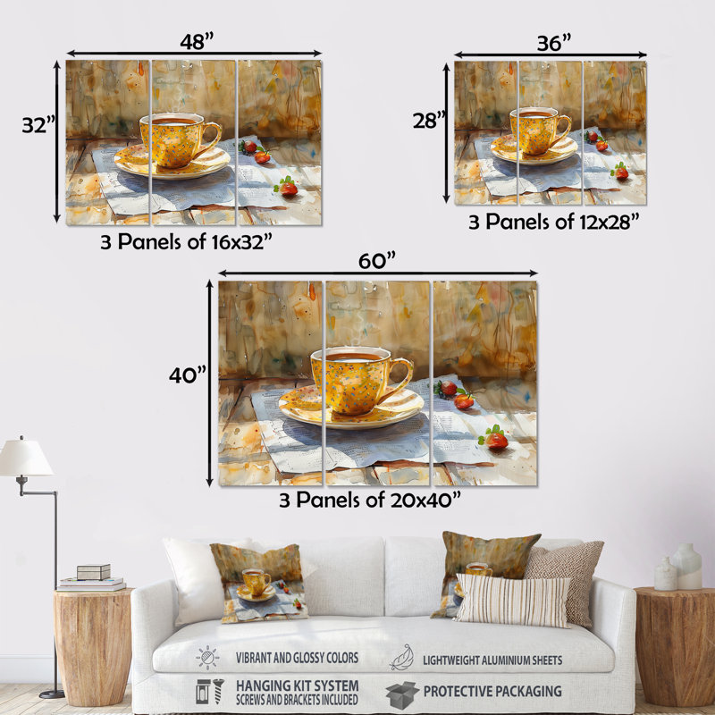 «White Beige Cozy Cup Of Coffee II», ensemble de reproductions d'art mural café, H 40 po x l 60 po x P 1 po
