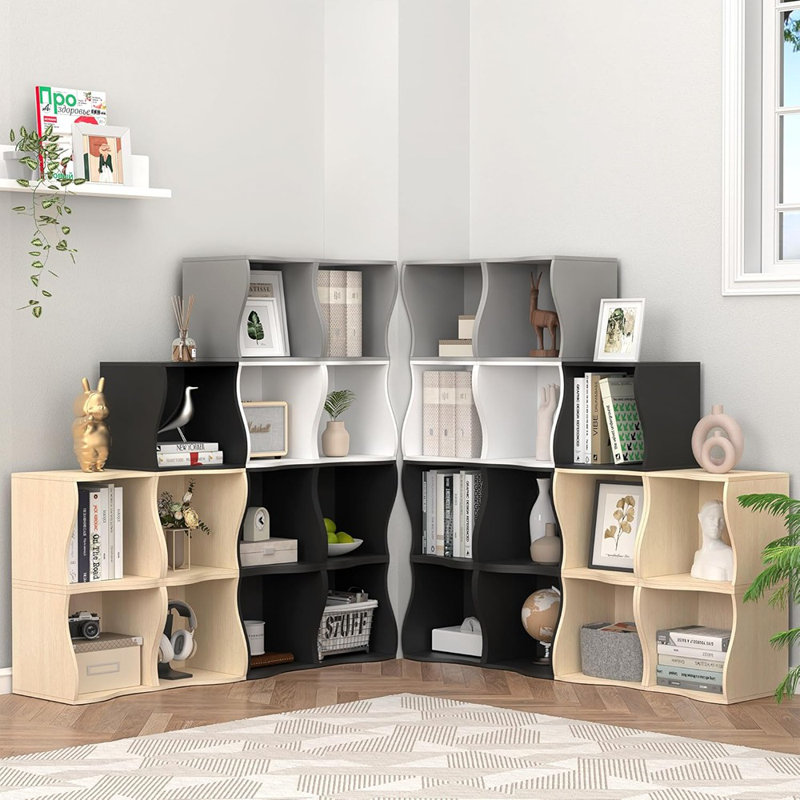 2 Cube Storage Organizer Shelf, Stackable Wooden Bookshelf, Modu...