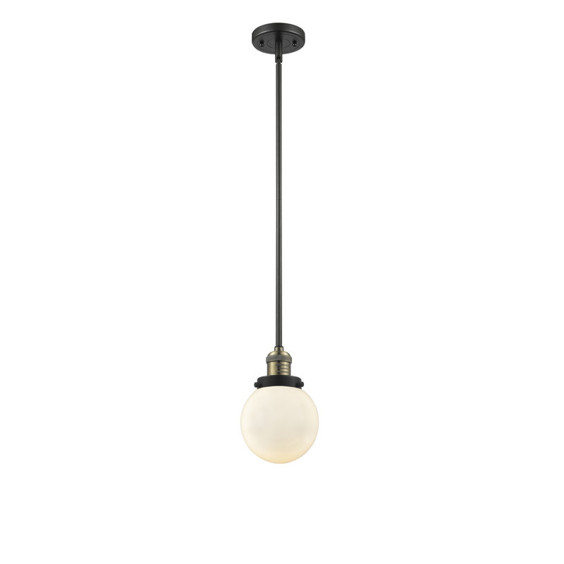 Luminaire suspendu sphère 1 lumière Zarmayr, Laiton antique noir, Boîtier blanc mat, Ampoule non incluse