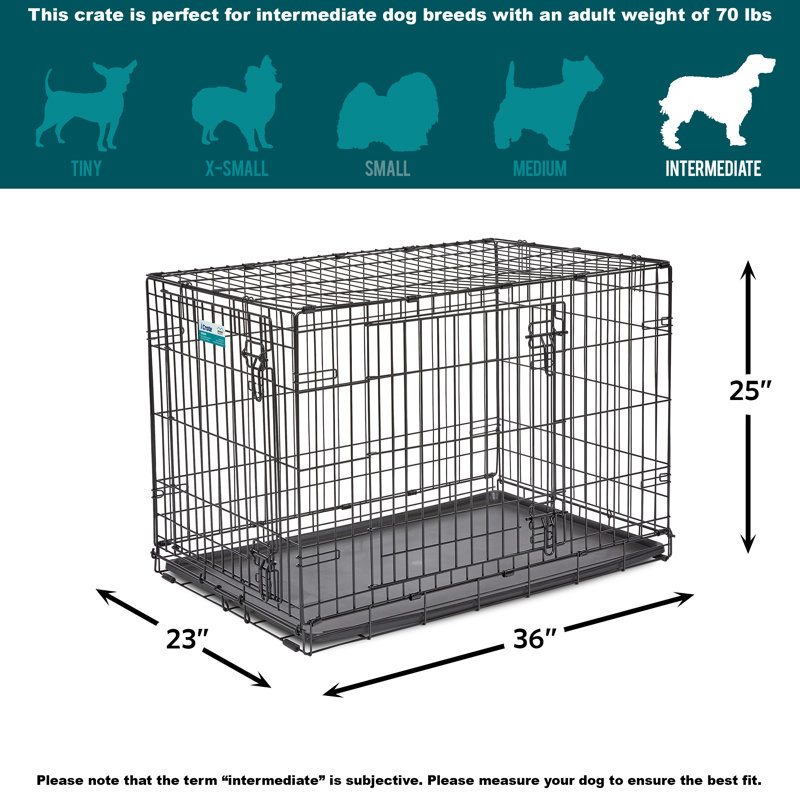 Black Double Door Folding Metal Dog Crate, 36"