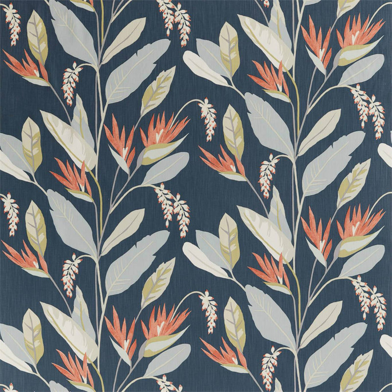 Llenya Fabric, Ink/Coral/Pebble