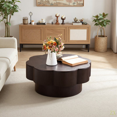 Table basse 31,50 "en forme de fleur moderne, table basse en forme de fleur de prunier avec rangement - placage, pour salon, appartement, bureau, assemblage facile