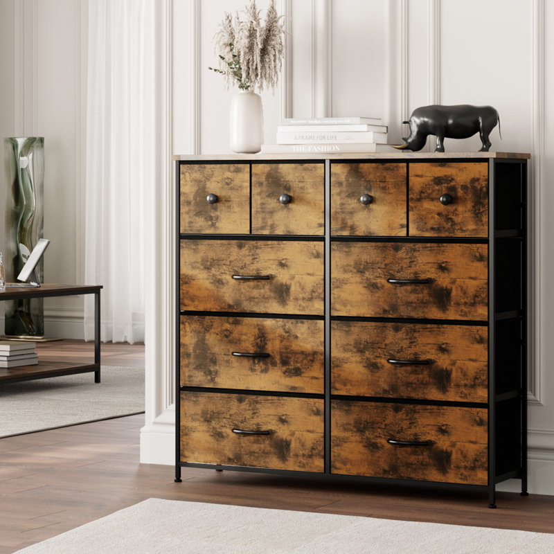 Commode double 10 tiroirs l 39,4 po, Brun rustique