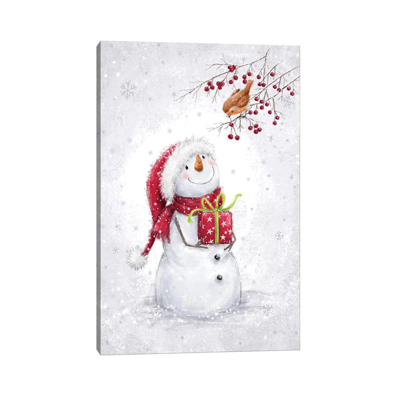 Snowman And Robin VI A by MAKIKO - Wrapped Canvas Print, 20.32 cm H x 30.48 cm W