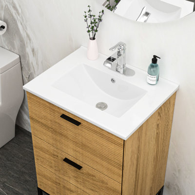 Comptoir de meuble-lavabo en céramique blanc de 24 po x 18 po avec trop-plein - résistance aux taches, faible absorption d'eau, comptoir rectangulaire compact à 1 trou, trop-plein, à absorption