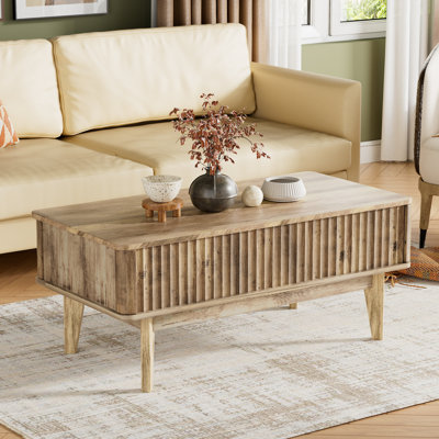 Coffee Table With Storage, Lift Top Coffee Table With 3 Hidden Storage Compartments, Farmhouse Wooden Center Table For Living Room, Reception Room, And Office