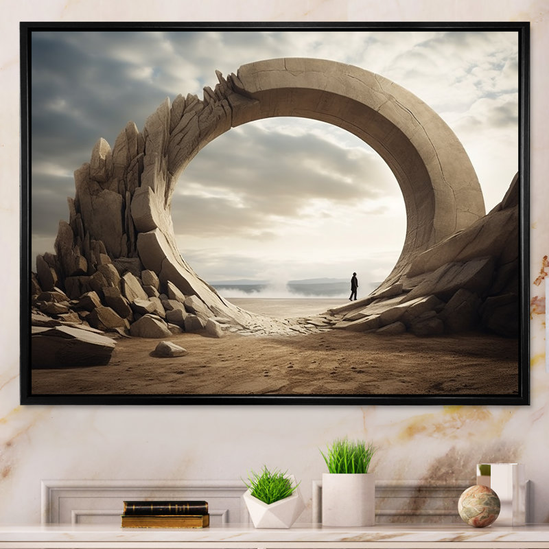 Gris surréalisme Space Canyon - Art mural surréalisme, Cadre flottant noir, H 30 po x l 40 po x P 1,5 po