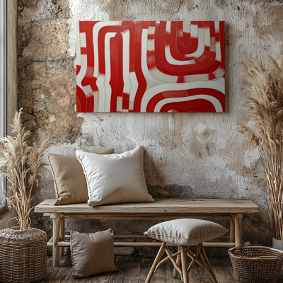 Wall Art Canvas Red Loop Maze Canvasbold Abstract Art With Dynamic Red Lines Ready To Hang Gallery Wrapped Home Decor Modern Design