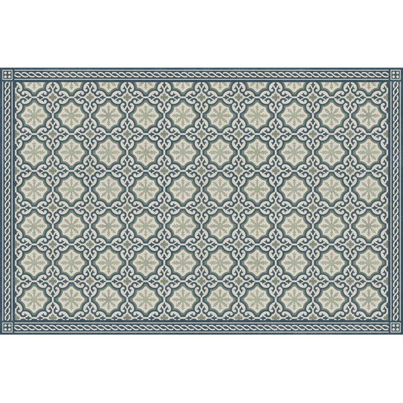 Tapis de cuisine à profil bas Un-Rug Chelsey de Matterly, Rectangle 3 pi 10 po x 5 pi 9 po, Bleu/beige/vert