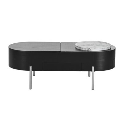 47.2''Lift Top Coffee Table With 360-Degree Marble-Patterned Rotating Tray,Hidden Compartment, Partially Assembled Wooden Center Table, Modern Oval Li -  Latitude Run®, A60E8AE36A9C482CA1EDEC0EC549542D