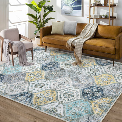 Tapis vintage lavable floral avec envers antidérapant, tapis à poils courts traditionnels pour la chambre à coucher, tapis oriental ultra doux pour le bureau, le salon, la cuisine
