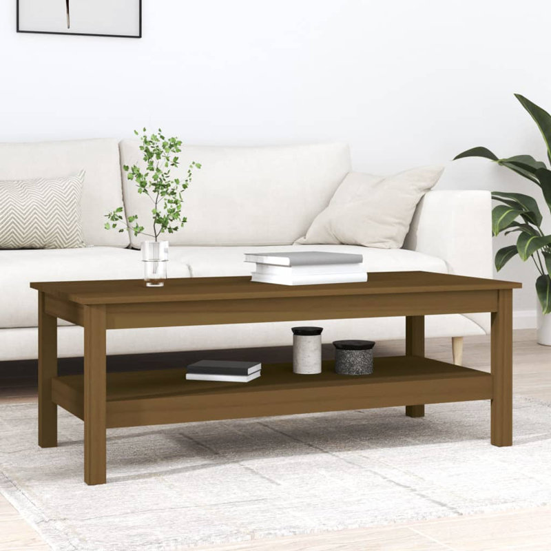 Kanthiah Solid Wood Four Leg Coffee Table with Storage, 40cm H x 110cm W x 50cm D, Honey Brown