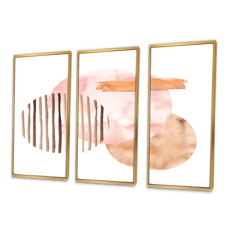 Formes géométriques abstraites dans des tons de terre - ensemble d'art moderne sur toile encadrée moderne de 3, Or