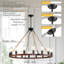 Lustre rustique en bois à roulettes - Luminaire rond de style campagnard pour salon, salle à manger, haut plafond avec chaîne réglable, certifié UL-1567031681