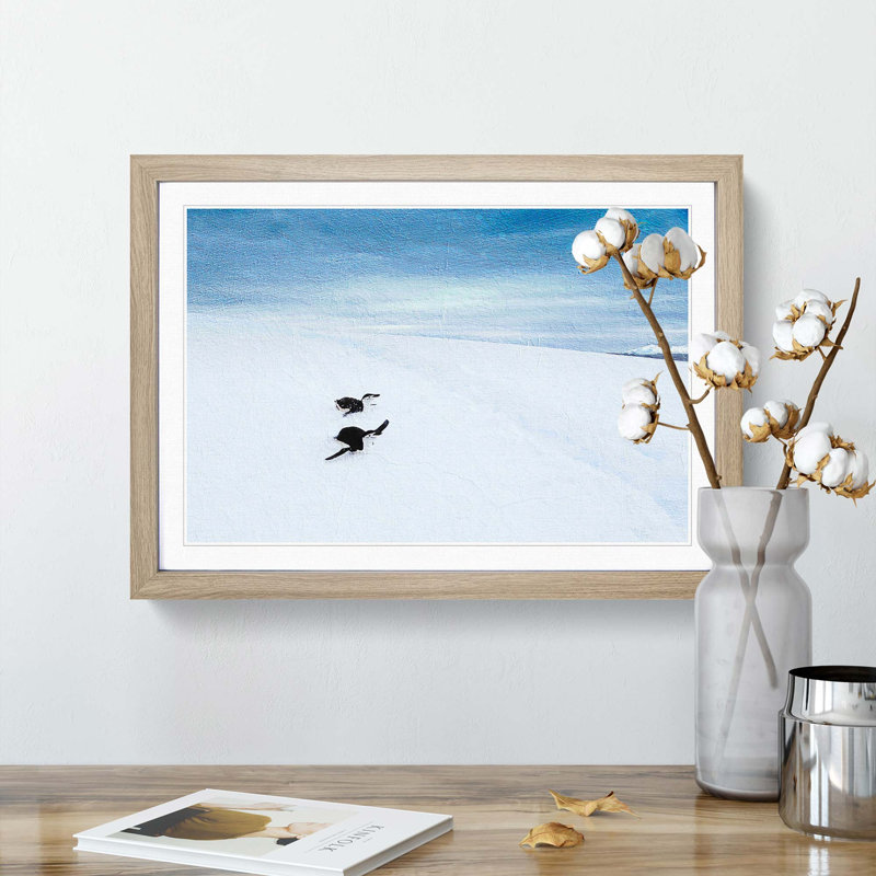 Playing Penguins - Picture Frame Painting Print, 27cm H x 36cm W x 2cm D, Oak Framed